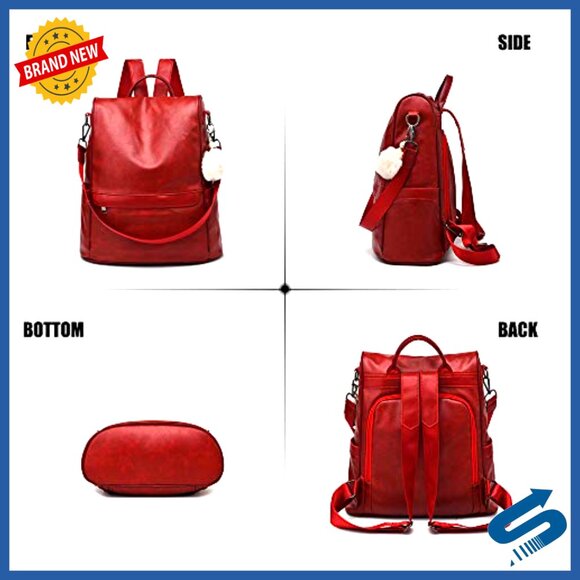 PU Leather Anti-Theft Backpack Purse 17L Capacity 3-in-1 Wearable